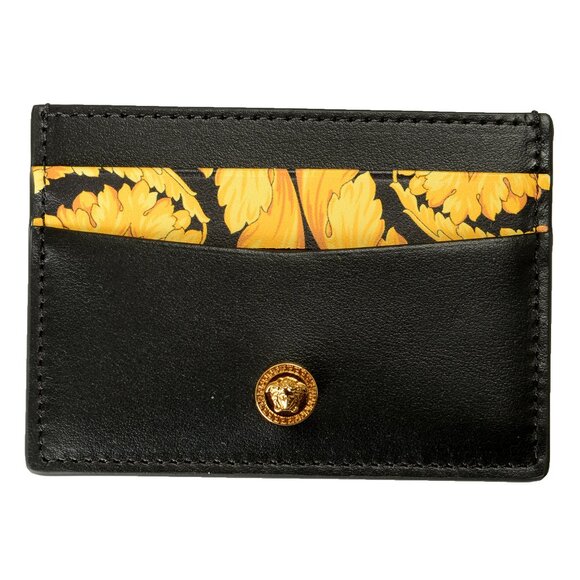 Versace Barocco Print 100% Leather Gold Medusa Head Card Case Holder - Picture 2 of 5